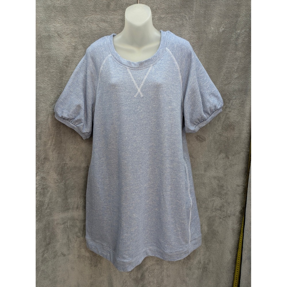 LIVI Puff Sleeve Mini Sweatshirt Dress Soft‎ French Terry Pockets Athleisure